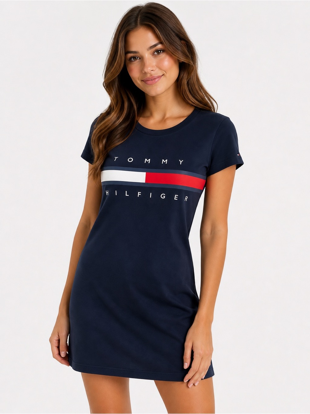 Tommy Hilfiger Navy Tee Dress with White & Red Stripe
